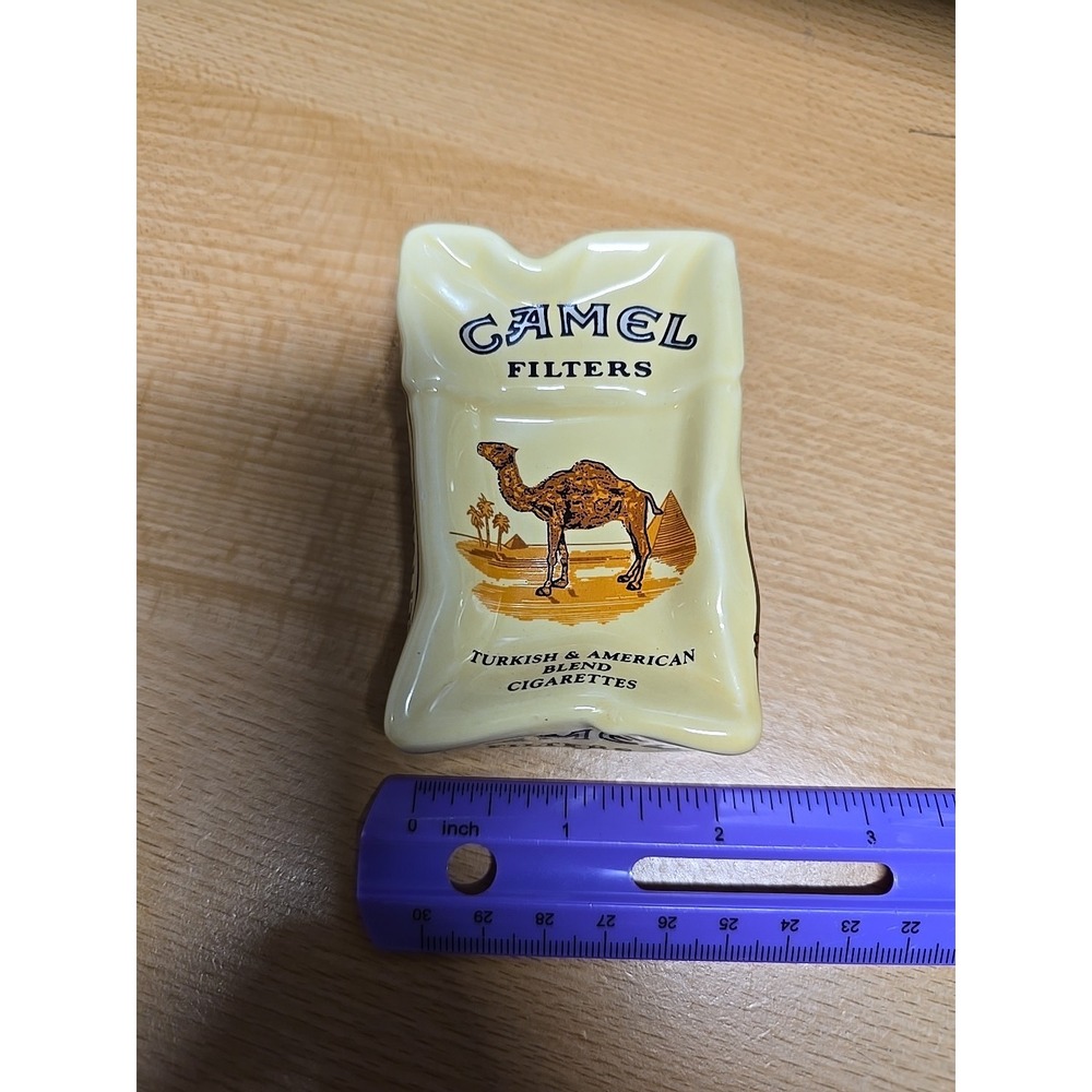 Vintage CAMEL Cigarettes CRUMPLED Crushed PACK Ceramic ASHTRAY 3.5" × 2" RARE